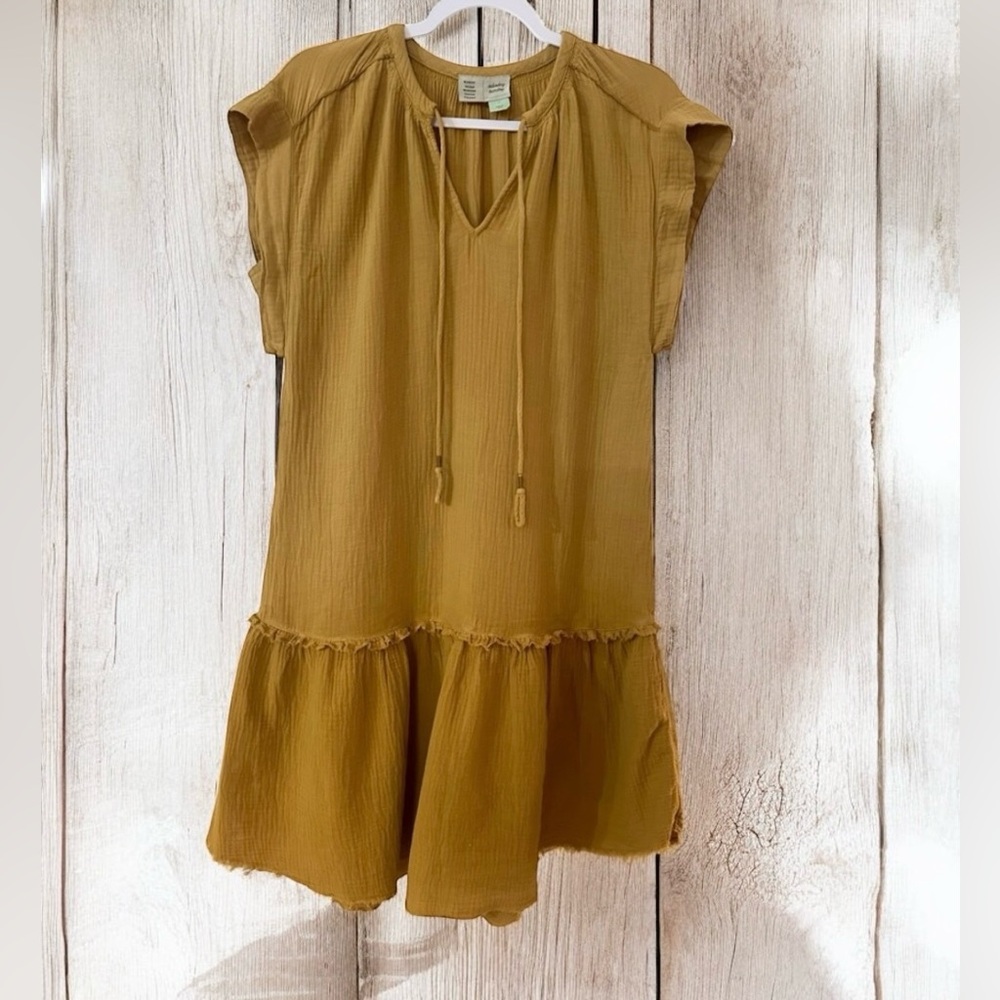 Anthropologie Saturday Sunday “Lydia” Mustard Yellow Muslin Gauze Tunic